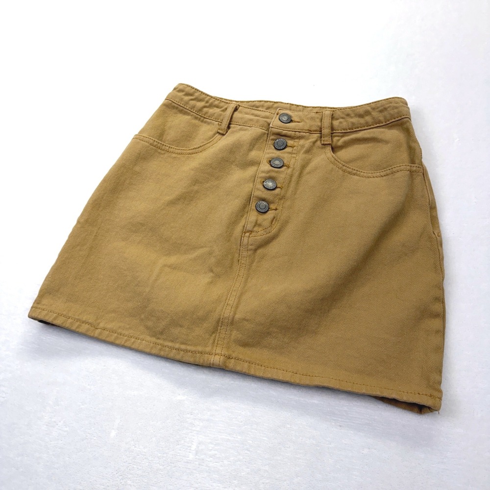John Galt Brandy Melville Denim Mini Skirt Womens M Tan Button Fly High Waist